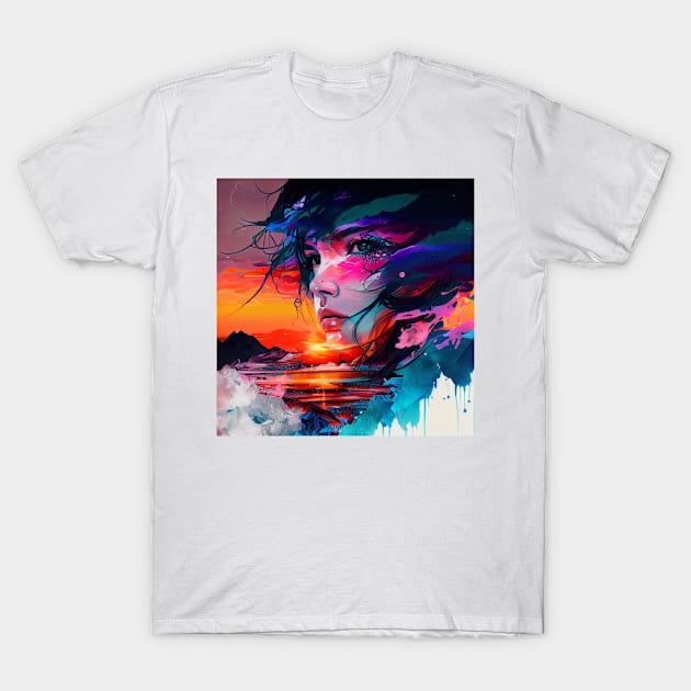 Abstract Girl With Rising Sun T-shirt T-Shirt by Legendary T-Shirts
